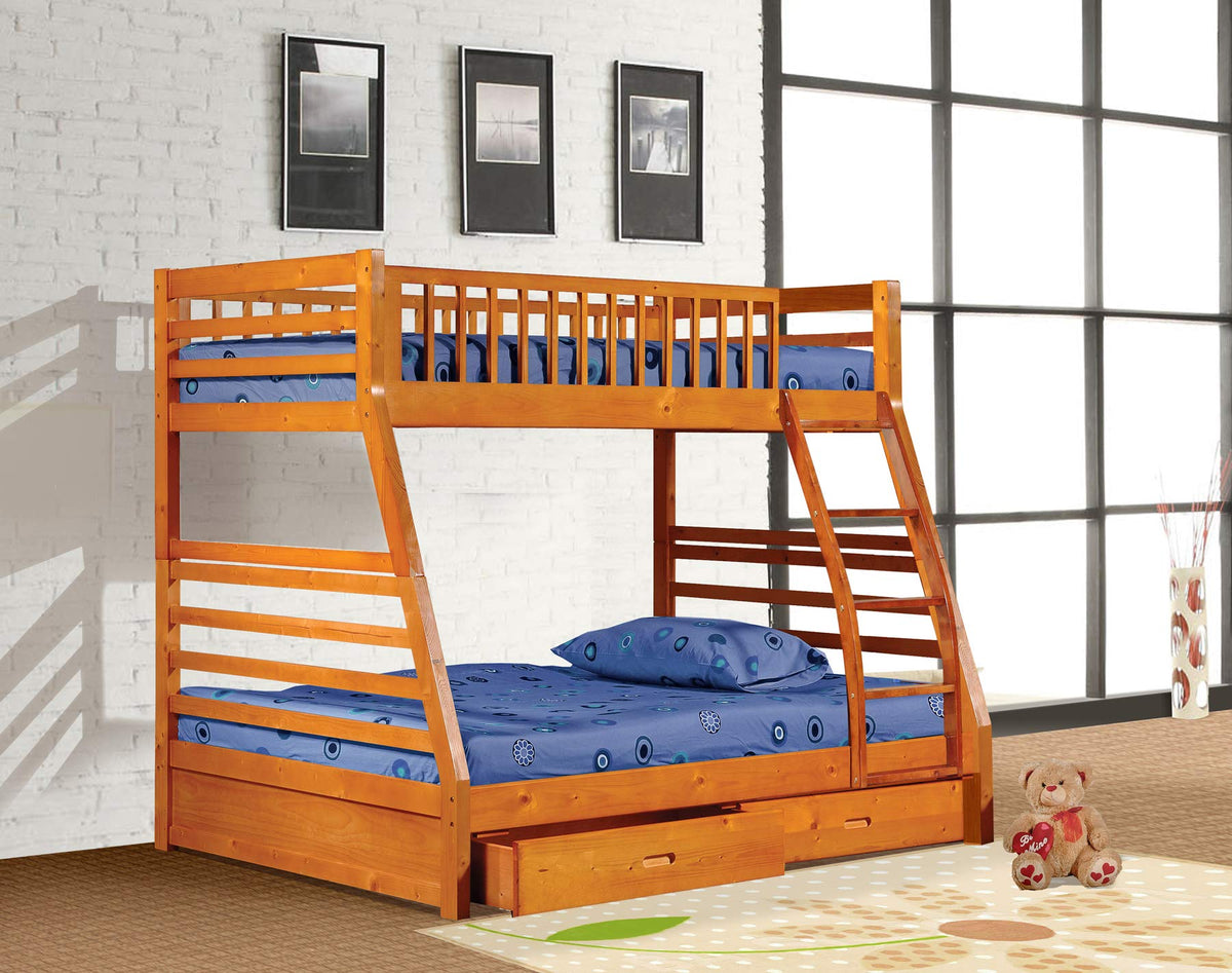 Bella E. Sofia Twin/Full Bunk Bed, Drawers Included, Oak