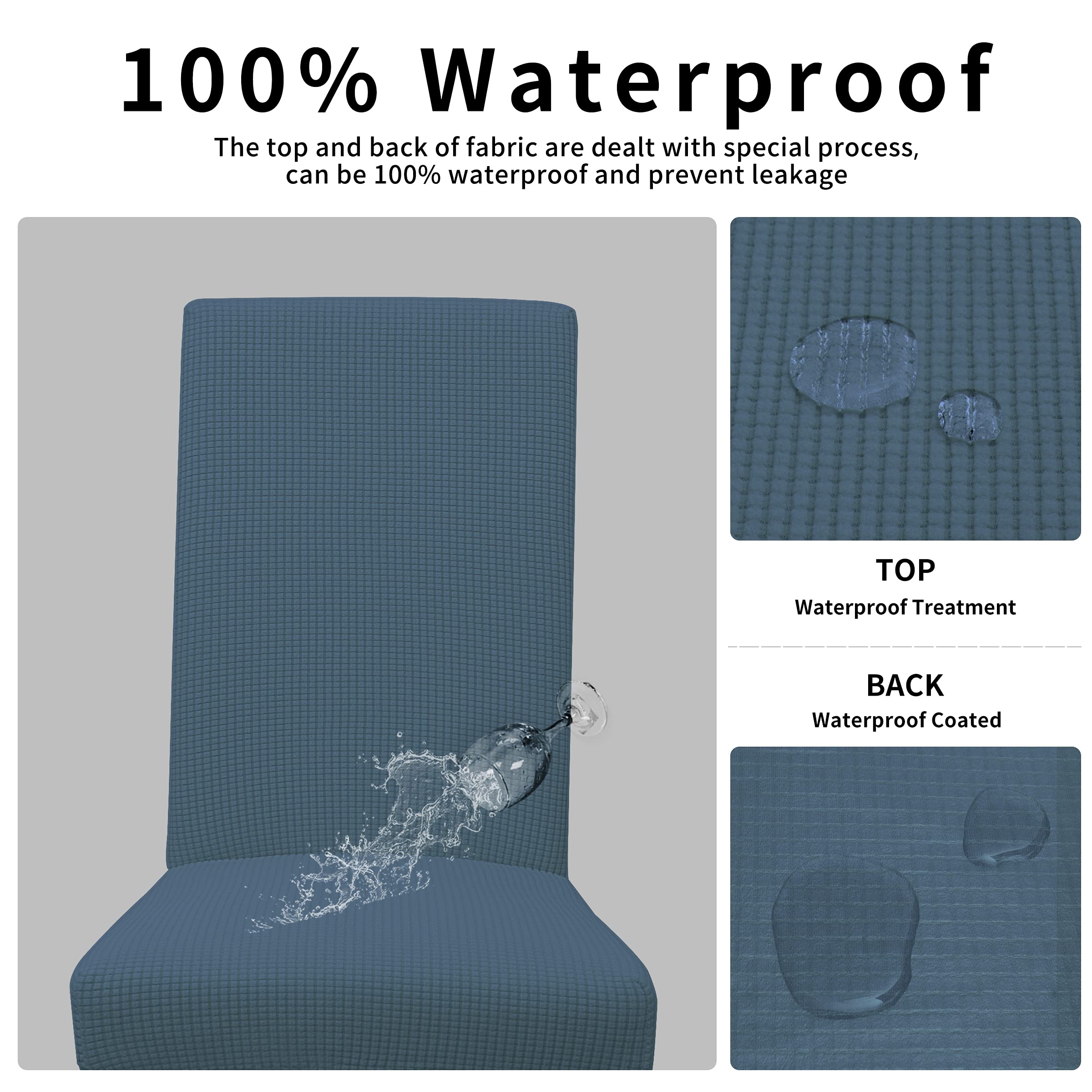 Easy-Going 100% Waterproof Dining Room Chair Cover Set Of 2, Stretch Jacquard Parson Chair Slipcover Removable Washable Chair Protector For Home, Restaurant, Banquet (Large, Bluestone)