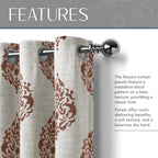 Elrene Home Fashions Navara Medallion Room-Darkening Window Curtain, Single Panel, 52'' X 95'' (1 Panel), Cinnamon Red