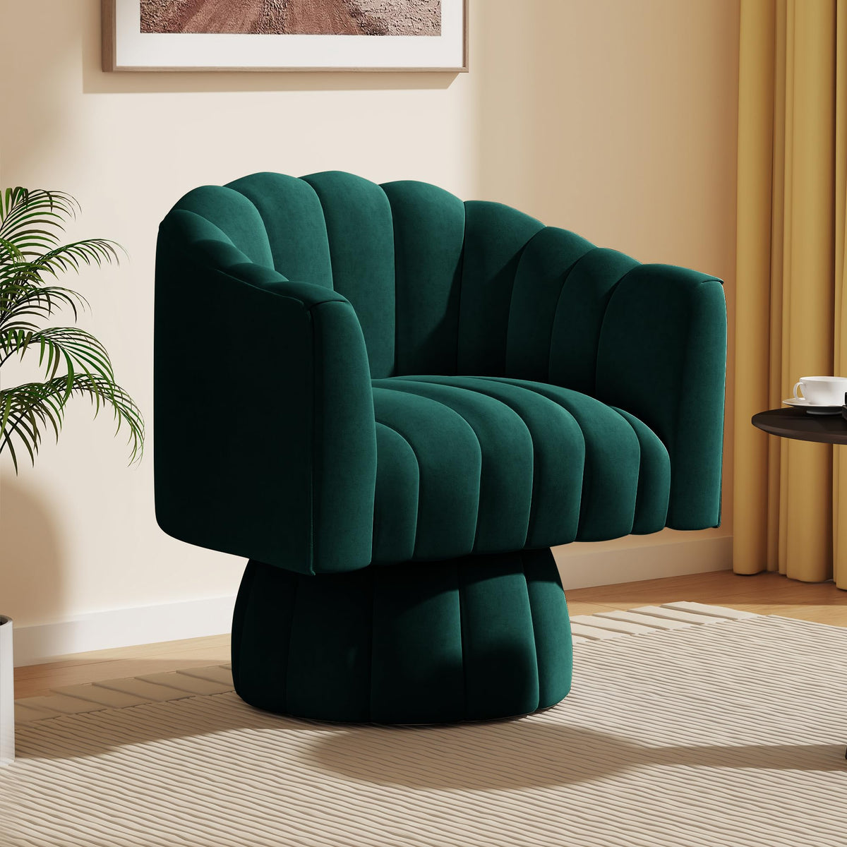 Dewhut Mid Century 360 Degree Swivel Cuddle Barrel Accent Sofa Chairs, Round Armchairs With Wide Upholstered, Fluffy Velvet Fabr