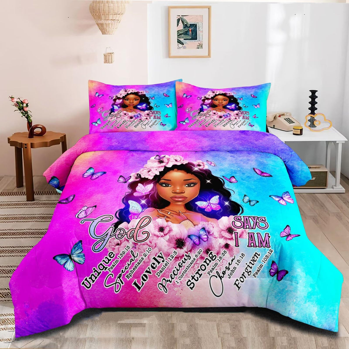 Ckou Ccoo Black Girl Magic Comforter Set Queen,Bed Comforter Sets For Girls,African American Black Girl Bedding Set Bedroom Deco