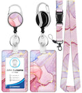 Toykee Id Badge Holder With Lanyard And Retractable Badge Reel Clip, Marble Pattern Card Name Tag Lanyard Vertical Id Protector