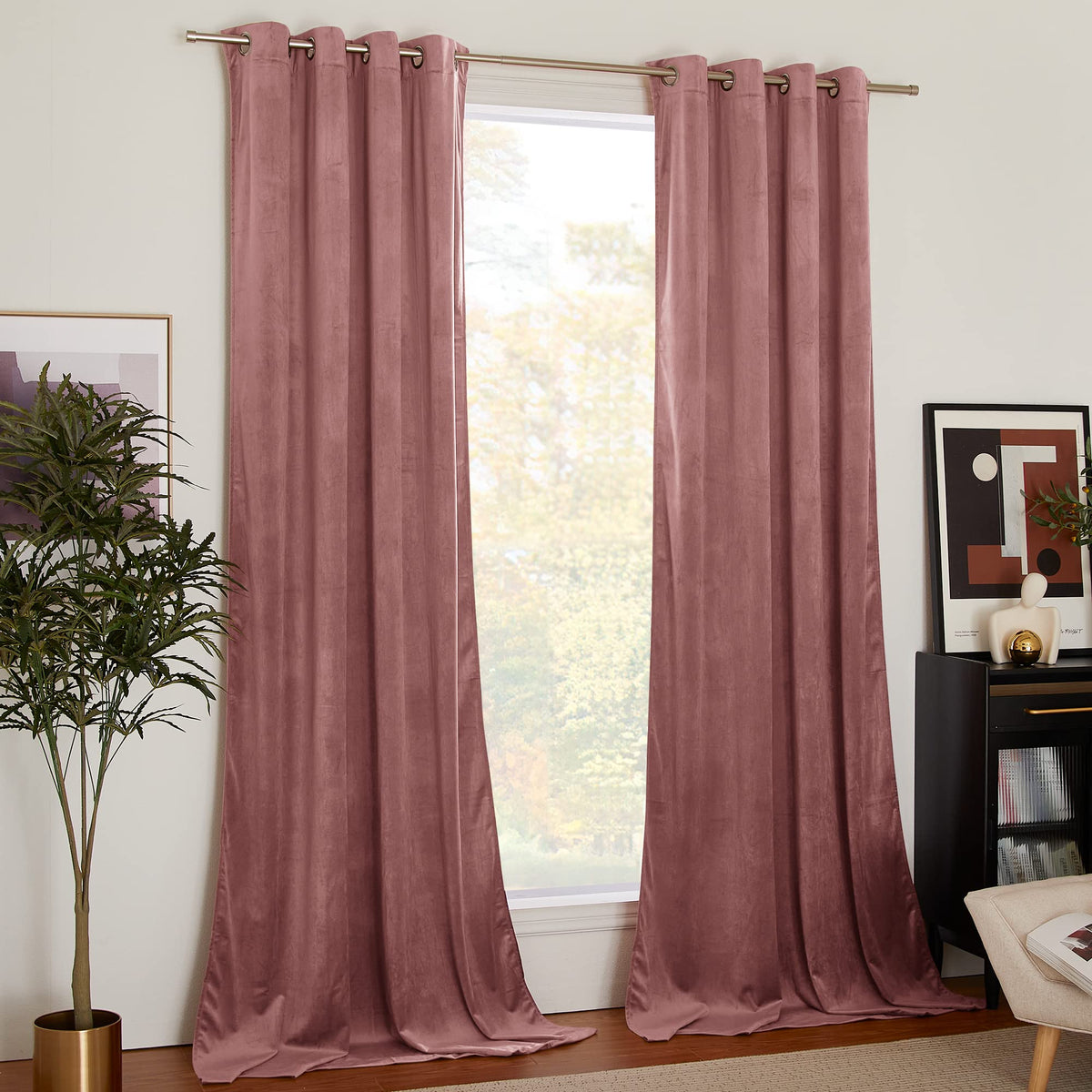 Nicetown Wild Rose Velvet Curtains, Velvet Drapes, Media Movie Theater Room Decor For Living Room, Super Soft Luxury Velvet Room