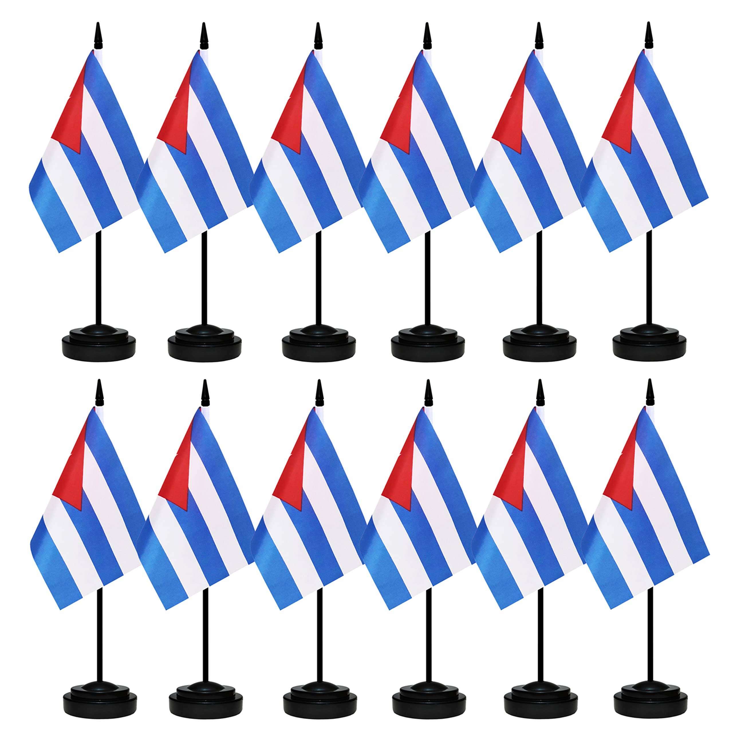 12 Pack Cuba Desk Flags Set, Cuban Small Mini Table Office Flags With Black Pole, Home And Office Decoration, Festival Celebrati