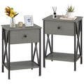 Vecelo Nightstand,Side End Table With Drawer,Storage Shelf For Living Room Bedroom,Modern Style,Set Of 2, Hemp Gray