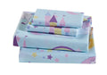 Fancy Collection Unicorn Rainbow Castle Stars Moon Pink Aqua Purple White Yellow Girls/Teens Sheet Set New (Twin)