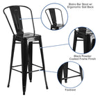 Flash Furniture Commercial Grade 30" High Black Metal Indoor-Outdoor Barstool with Removable Back