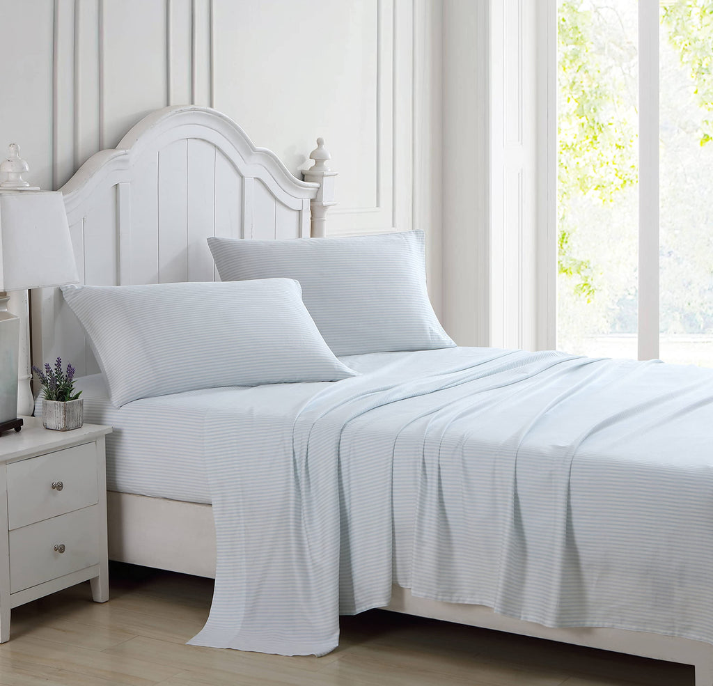 Laura Ashley - King Sheets, Soft Sateen Cotton Bedding Set - Sleek, Smooth, & Breathable Home Decor (Ramona Blue, King)