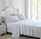 Laura Ashley - King Sheets, Soft Sateen Cotton Bedding Set - Sleek, Smooth, & Breathable Home Decor (Ramona Blue, King)