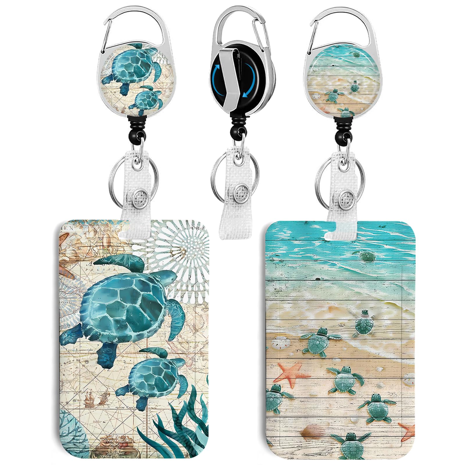 2 Pack Sea Turtle Id Badge Holder With Clip Badge Reels Retractable Heavy Duty,Keychain,Id Holder For School Nurse Office