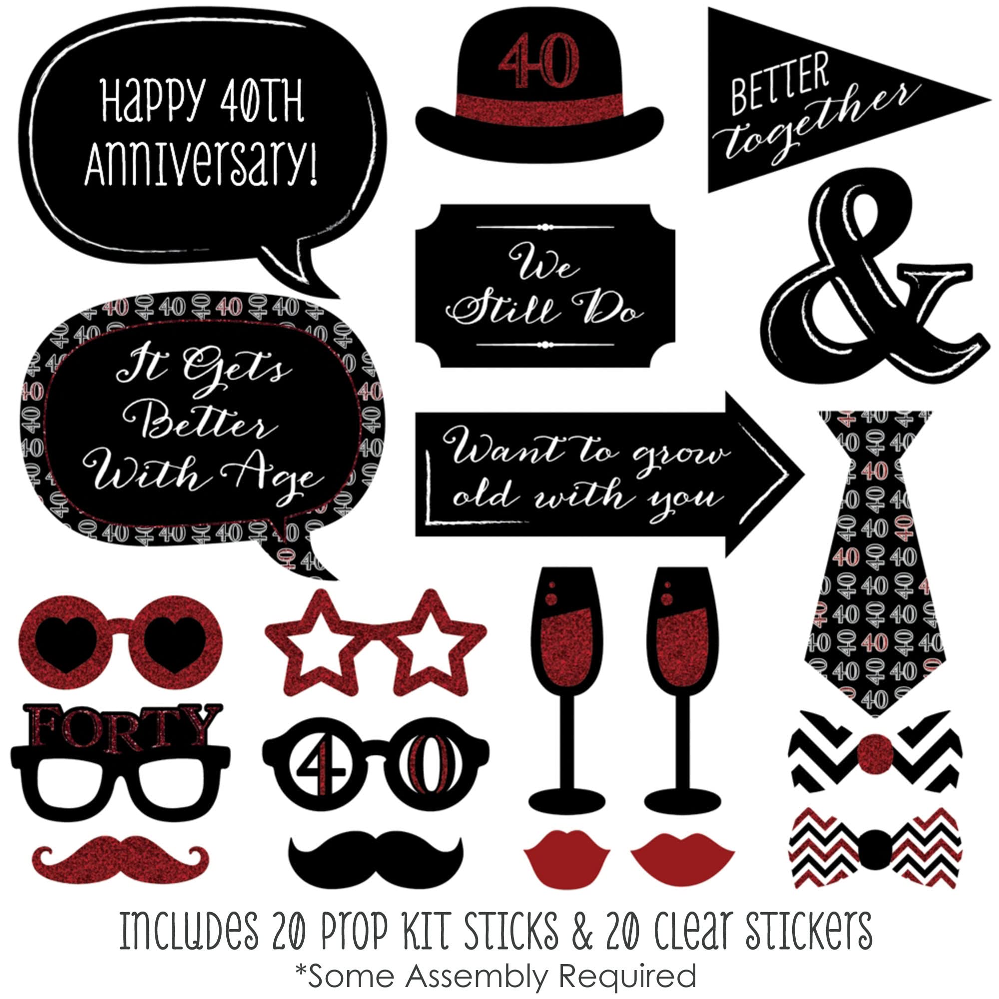 Big Dot Of Happiness 40Th Anniversary - Photo Booth Props Kit 20 Count