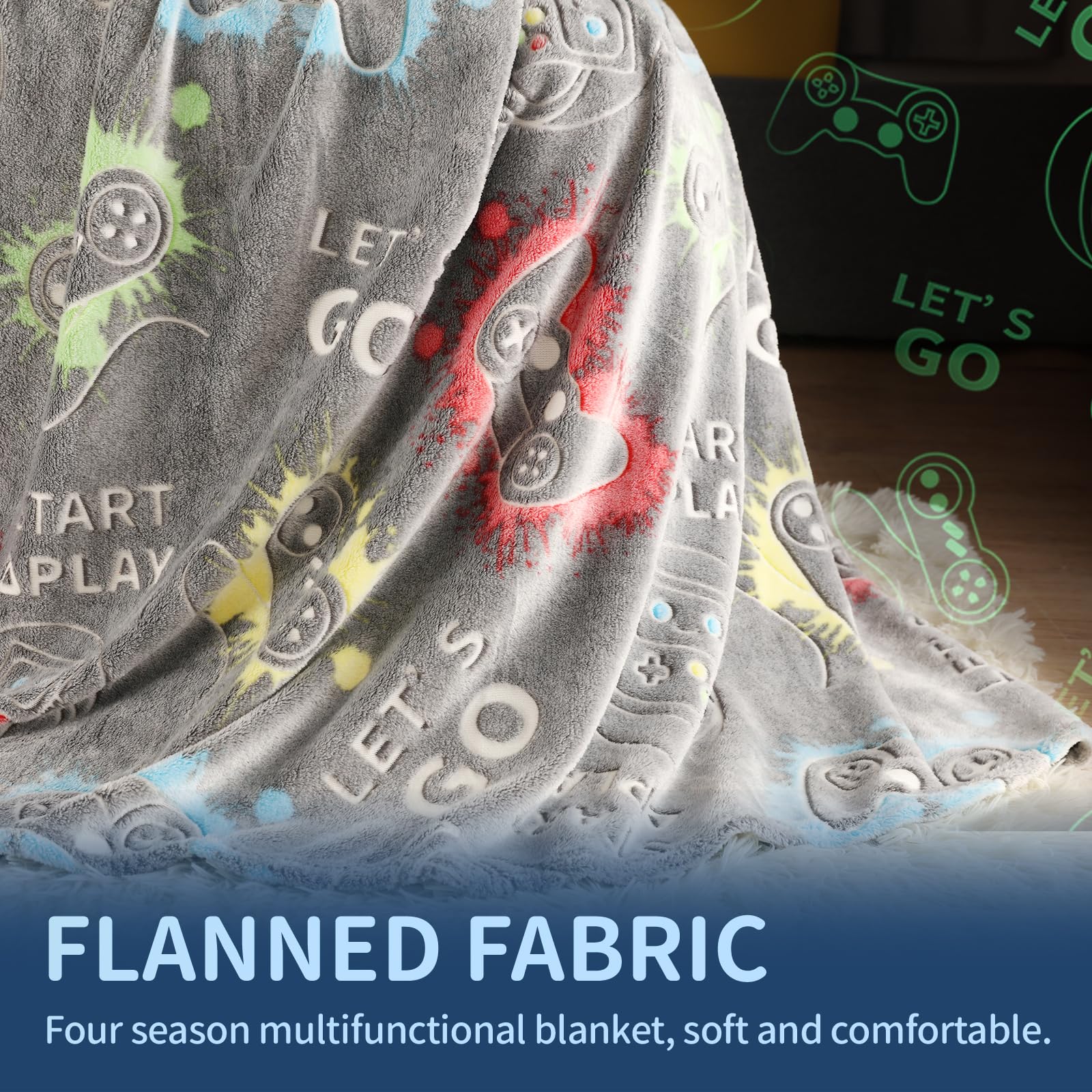 Lifeyj Glow In The Dark Game Blanket Gifts For Boys, Soft Blanket 3 4 5 6 7 8 9 10 Year Old Boy Gifts, Toddler Boys Toys Age 6-8