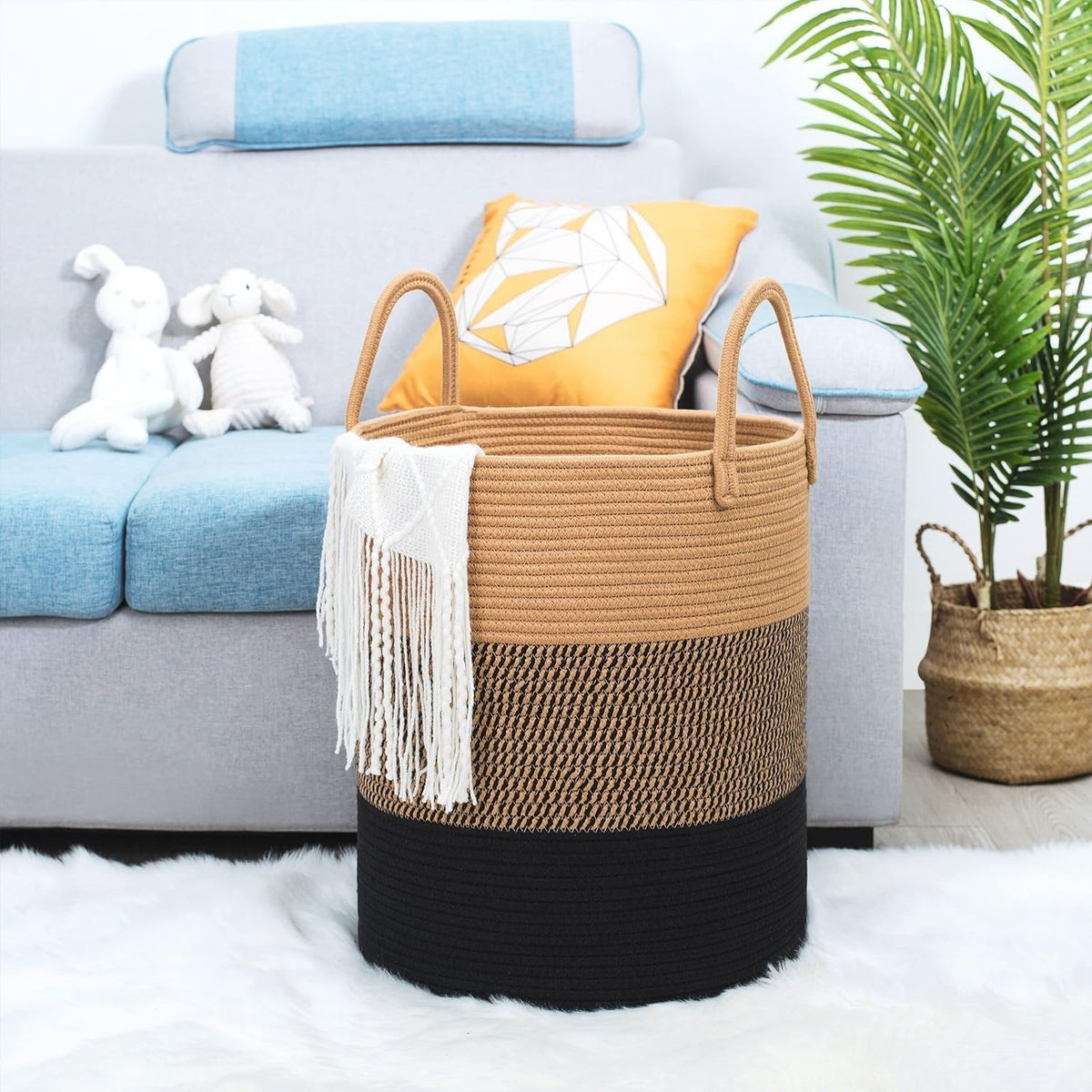ELIZA KRAFTS Laundry Basket for Clothes | Toys Storage Basket | Washing clothes Storage Basket | Cotton Rope Hamper | MultiPurp