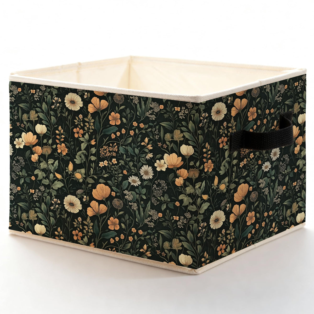 LADOCK Dark Vintage Floral Botanical Storage Bins Box, Toybox for Girls, Cottagecore Wildflower Plants Foldable Baskets Organize
