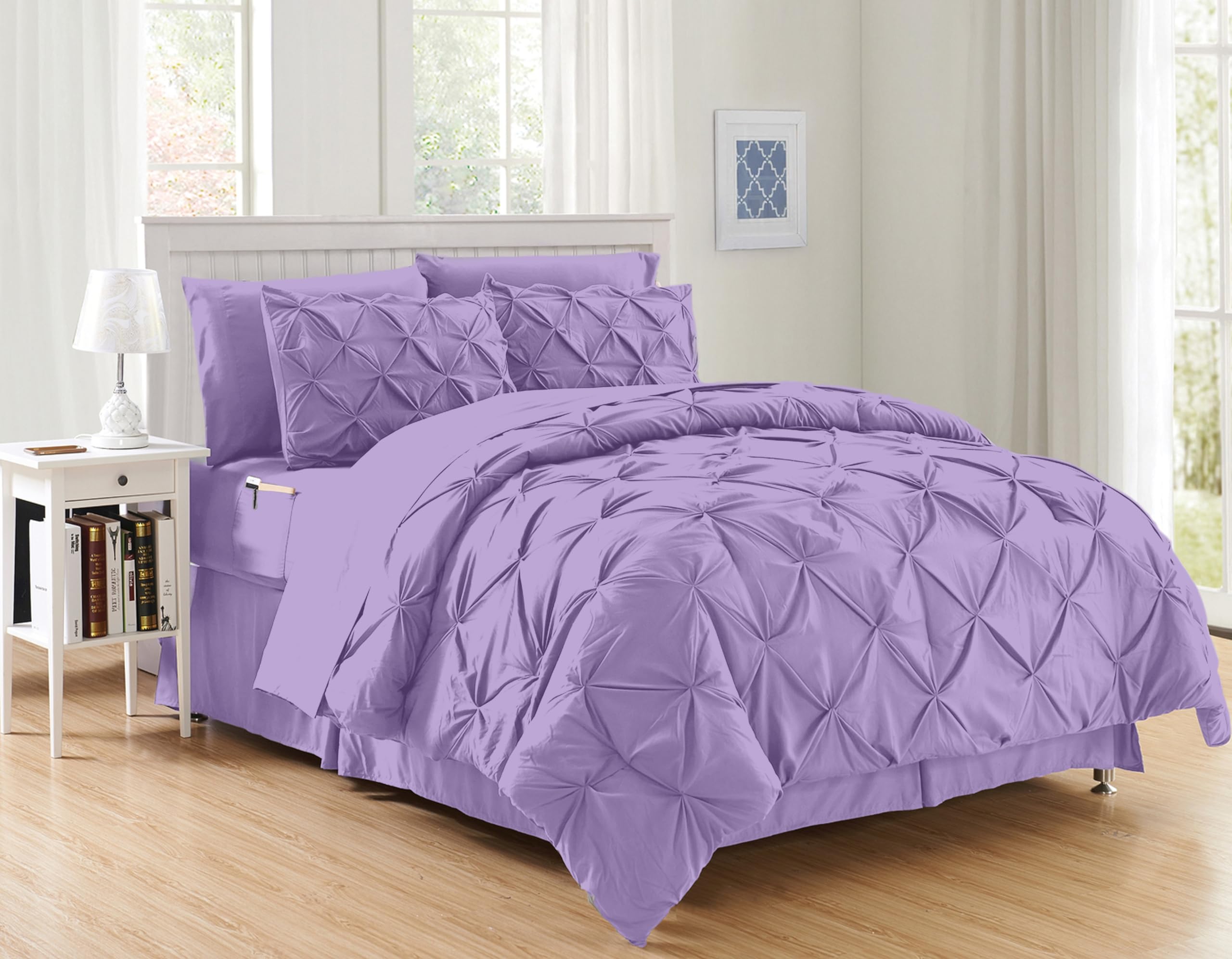 Elegant Comfort Luxury Softest, Coziest 8-Piece Bed-In-A-Bag Comforter Set - Silky Soft Complete Set Includes Bed Sheet Set With Double Sided Storage Pockets, Full/Queen, Lilac
