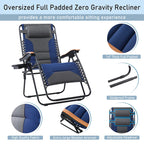 Phi Villa Xxl Oversized Padded Zero Gravity Chair, Foldable Patio Recliner, 30' Wide Seat Anti Gravity Lounger With Cup Holder, Set Of 2, Support 400 Lbs (Thumb Blue)