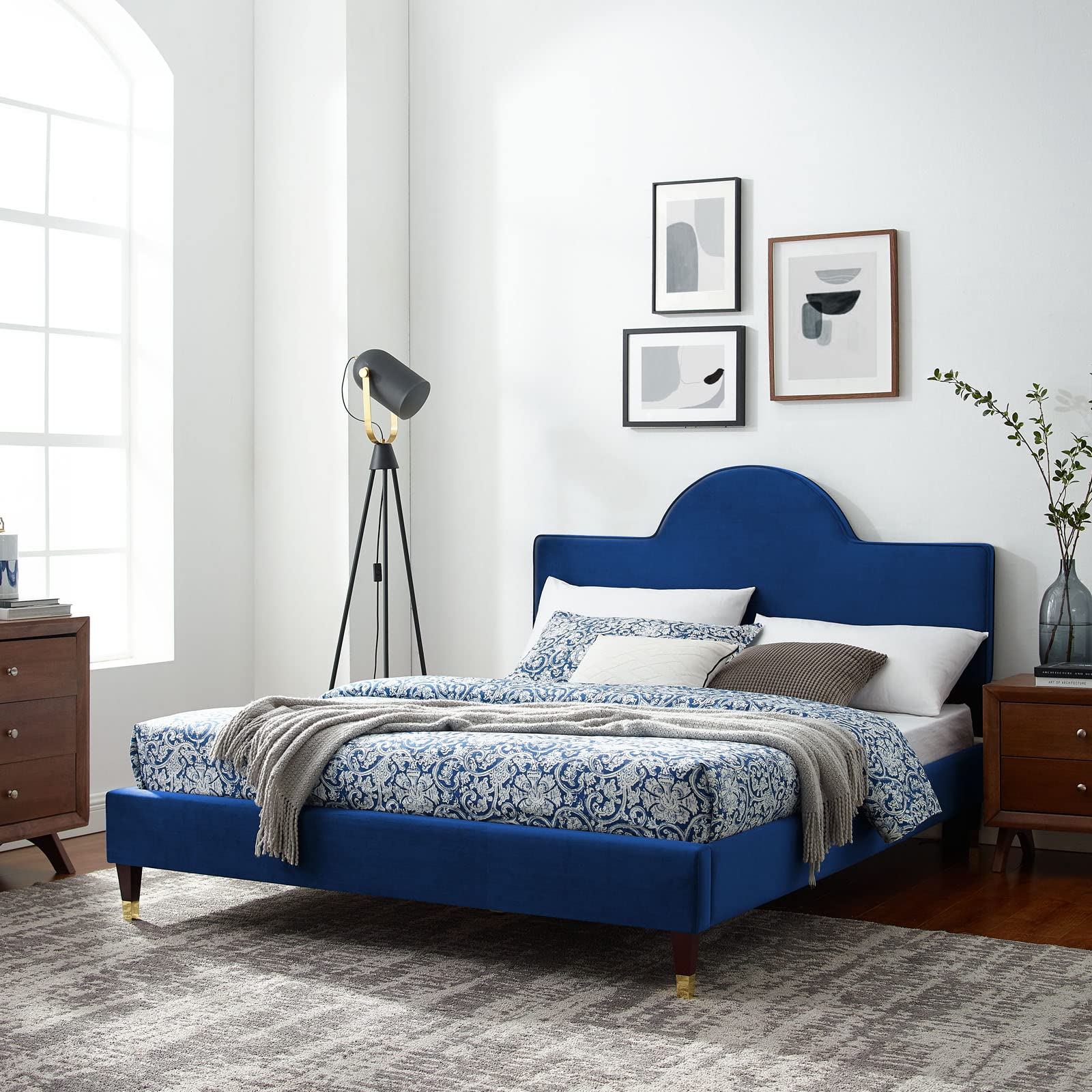 Modway Aurora Performance Velvet Queen Bed, Navy