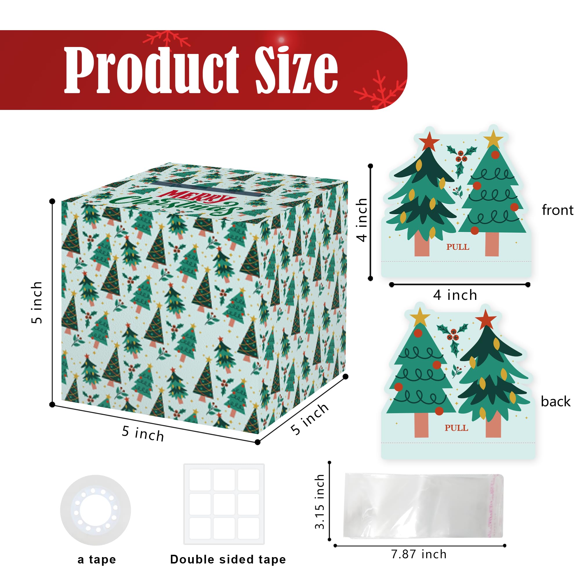 Fun For Women Men - Merry Christmas Day Money Box For Cash Gift Set Included Merry Christmas Card And 35Pcs Transparent Bags, Su