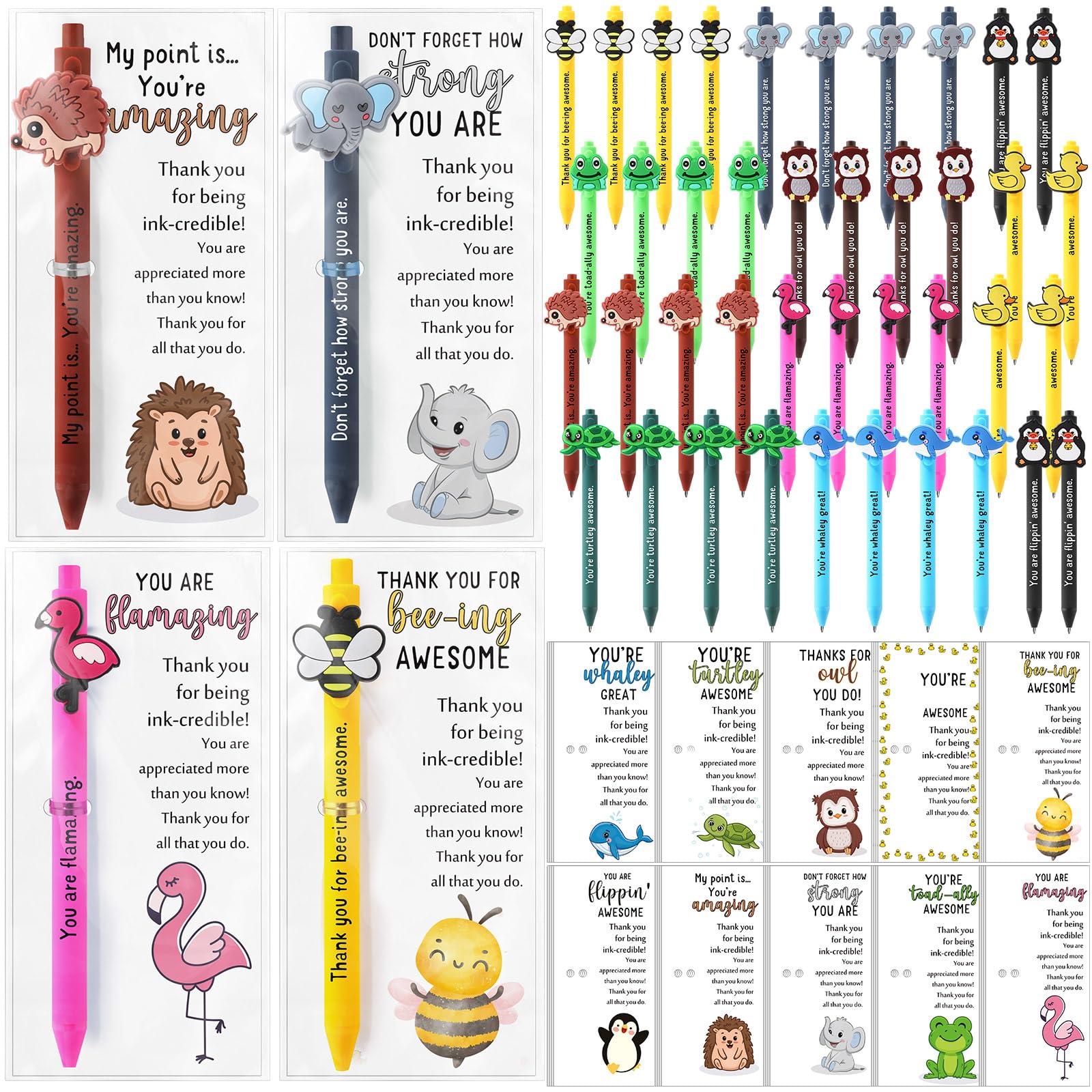 Sayglossy 40 Sets Inspirational Ballpoint Pens Gifts Bulk Funny Animal Customer Service Pens with Positive Bookmarks Employee Ap