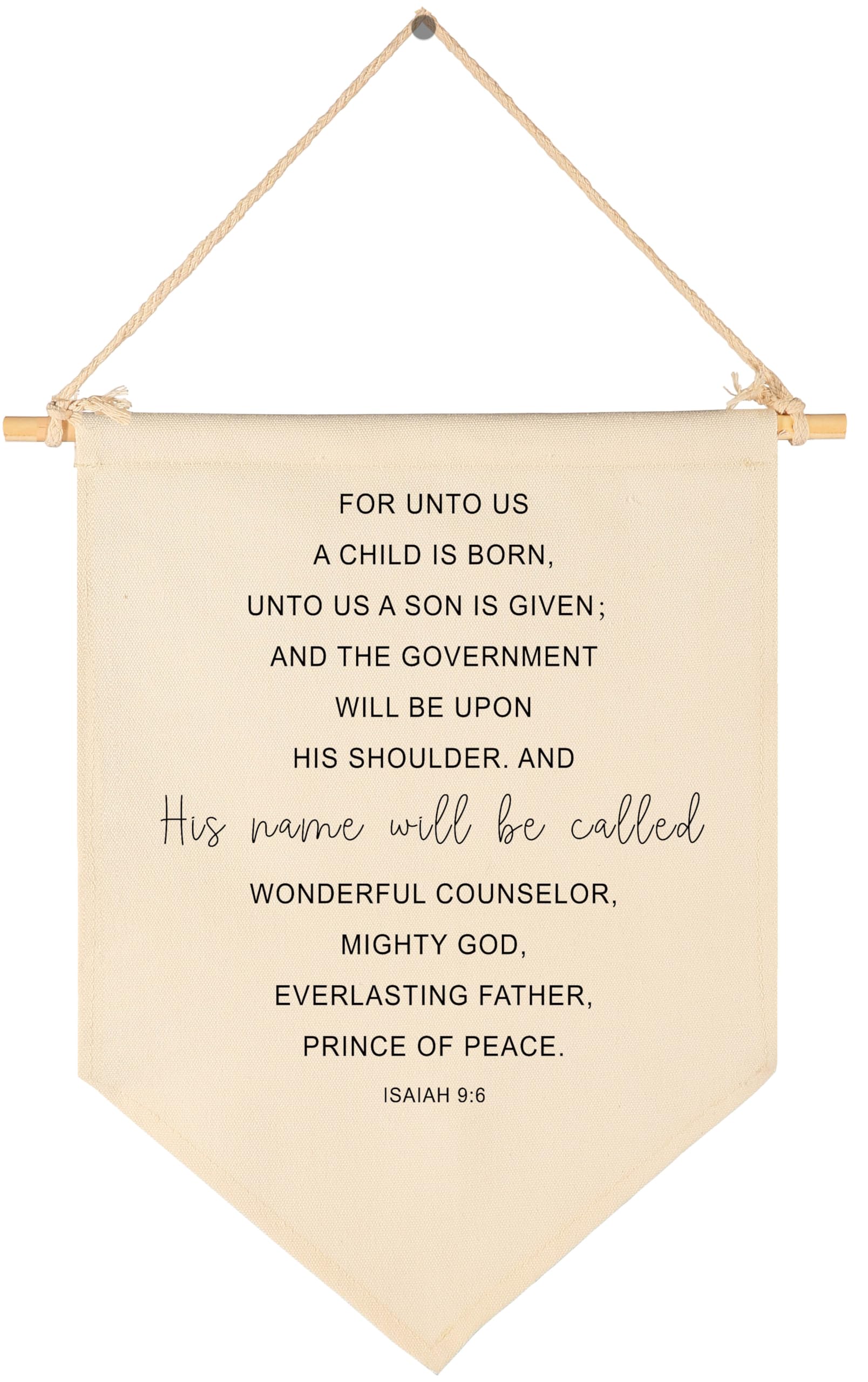 for Unto Us A Child Is Born-Sign Above Crib-Scripture Gift for Baby Boys Girls Kids-Christian Bible Verses-Canvas Hanging Pennan