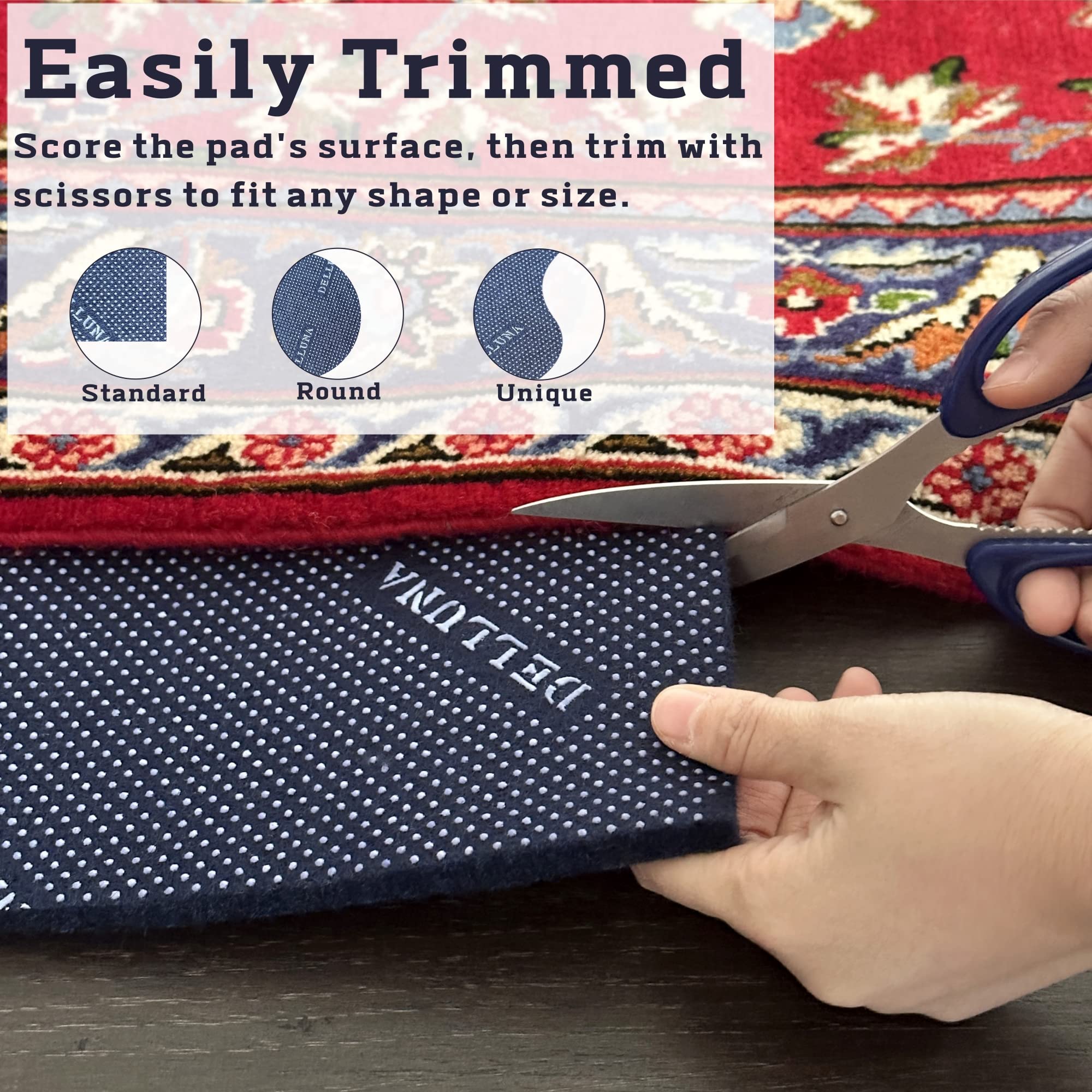 Delluna Non-Slip Area Rug Pad 5'X7', 3/8'' Thick Double Side Rubber + Felt, Premium Deluxe Cushioned- Safe For All Floors, Adds