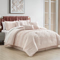 Chezmoi Collection Grace 7-Piece Blush Pink Floral Chenille Embroidered Pom Pom Pleated Stripe Comforter Set, King