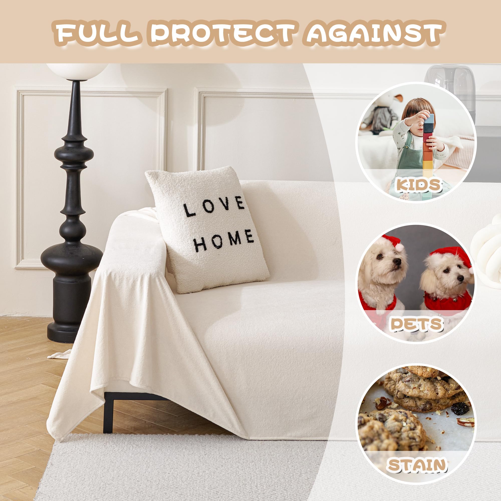 Mysky Home White Couch Covers For 3 Cushion Couch Sofa Pet Friendly Dog Couch Cover, Water Resistant Furniture Protector Cover, Non Slip Soft Couch Sofa Cover, Sofa Covers Washable, 71' X 118'