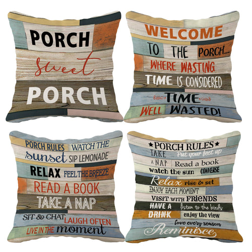 (Rb) Porch Sweet Porch Throw Pillow Case, 18 X 18 Inch Set Of 4, Front Porch Bench Decorations, Housewarming Gift, Porch Decor,