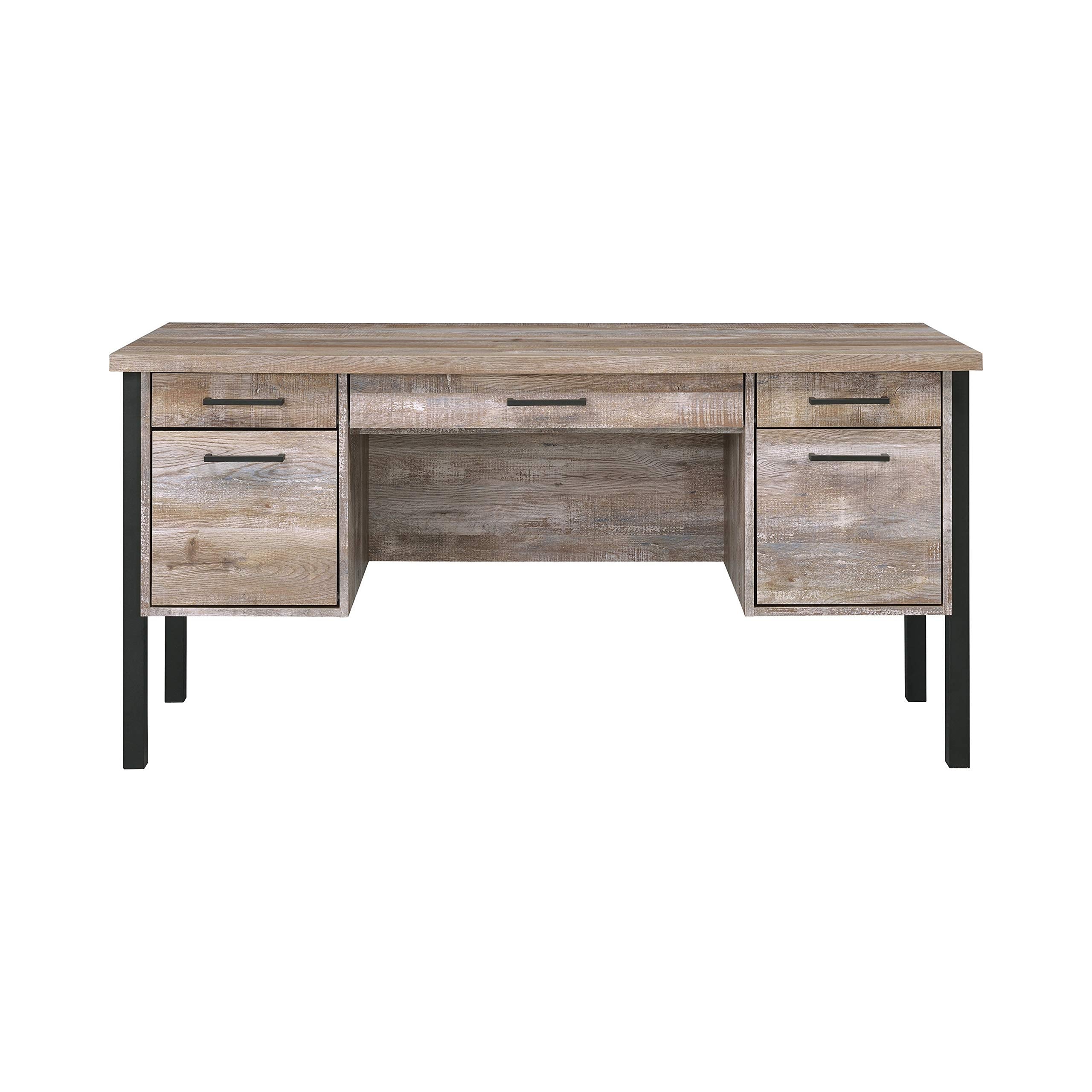 Coaster Furniture Samson 4-Drawer Writing Desk Weathered Oak and Black 801950