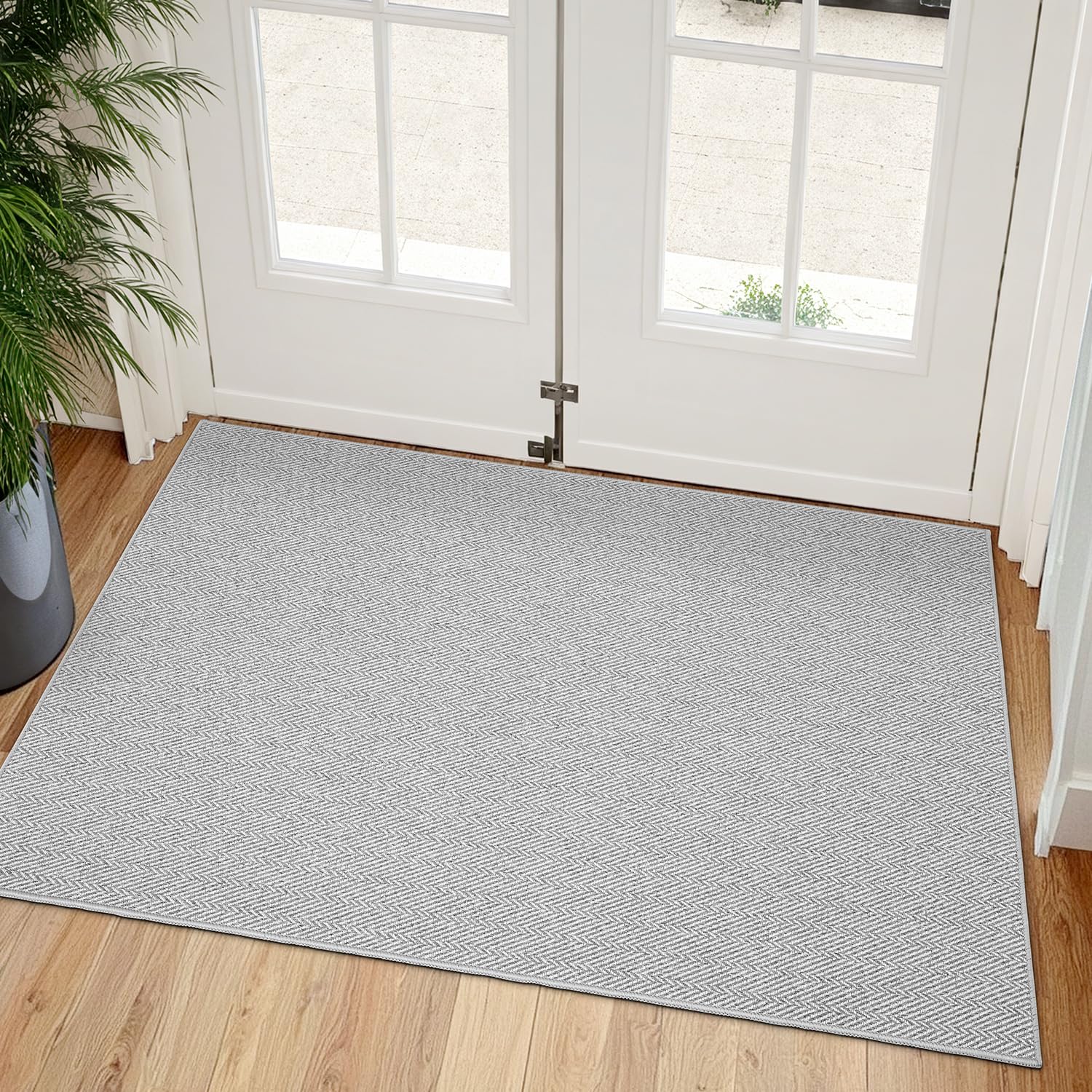 Lumi Ultra Thin Indoor Door Mat For Entrance 32'X48', Non Slip Entryway Mat, Low Profile Doormat, Unique Herringbone Design Ca