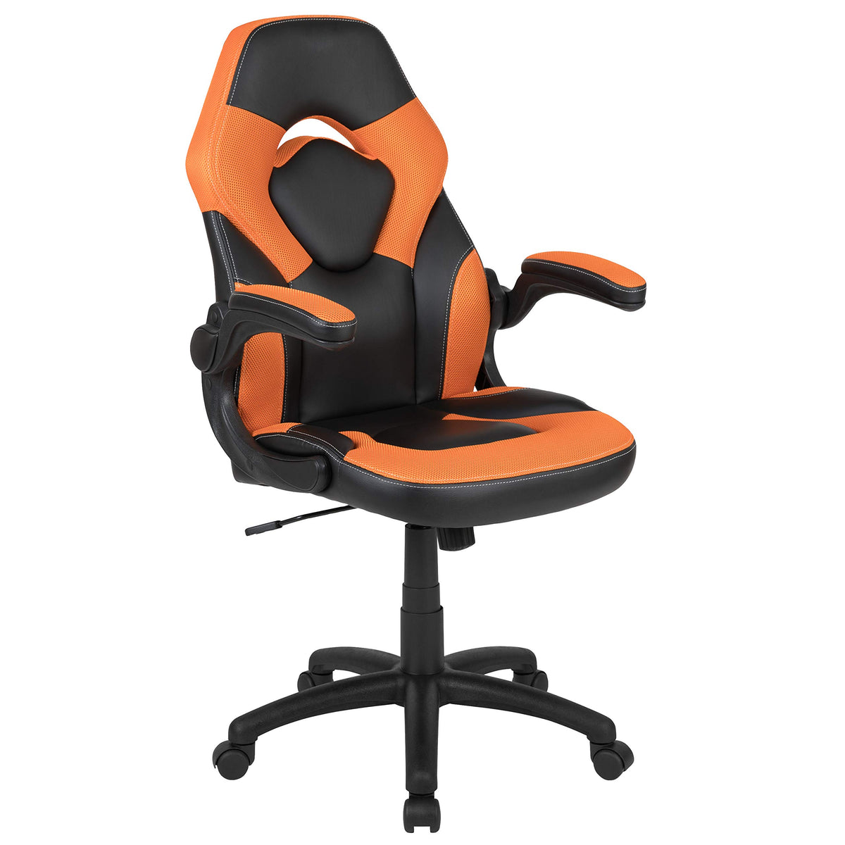 Flash Furniture X10 High-Back Leathersoft Racing Style Gaming Chair With Flip-Up Arms, Ergonomic Padded Swivel Computer Chair, Orange/Black