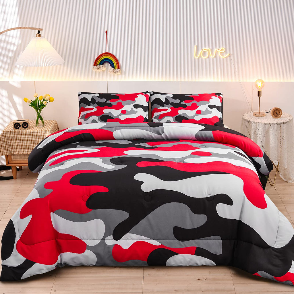 Meeting Story Camouflage Bedding Set, Colorful Pattern Style Comforter Set, 3 PCS One Comforter and Two Pillowcases in One Bag, 