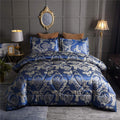 Raytrue-X Comforter Set Satin Silk Blanket All Season Bed Luxury Royal Blue Jacquard Quilt Bedding Sets Matching 2 Pillow Shams