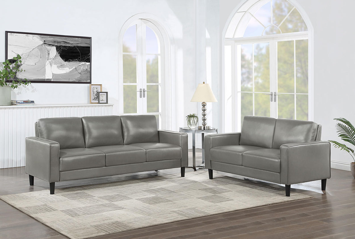 Coaster Ruth 2-Piece Upholstered Track Arm Faux Leather Sofa Set Grey