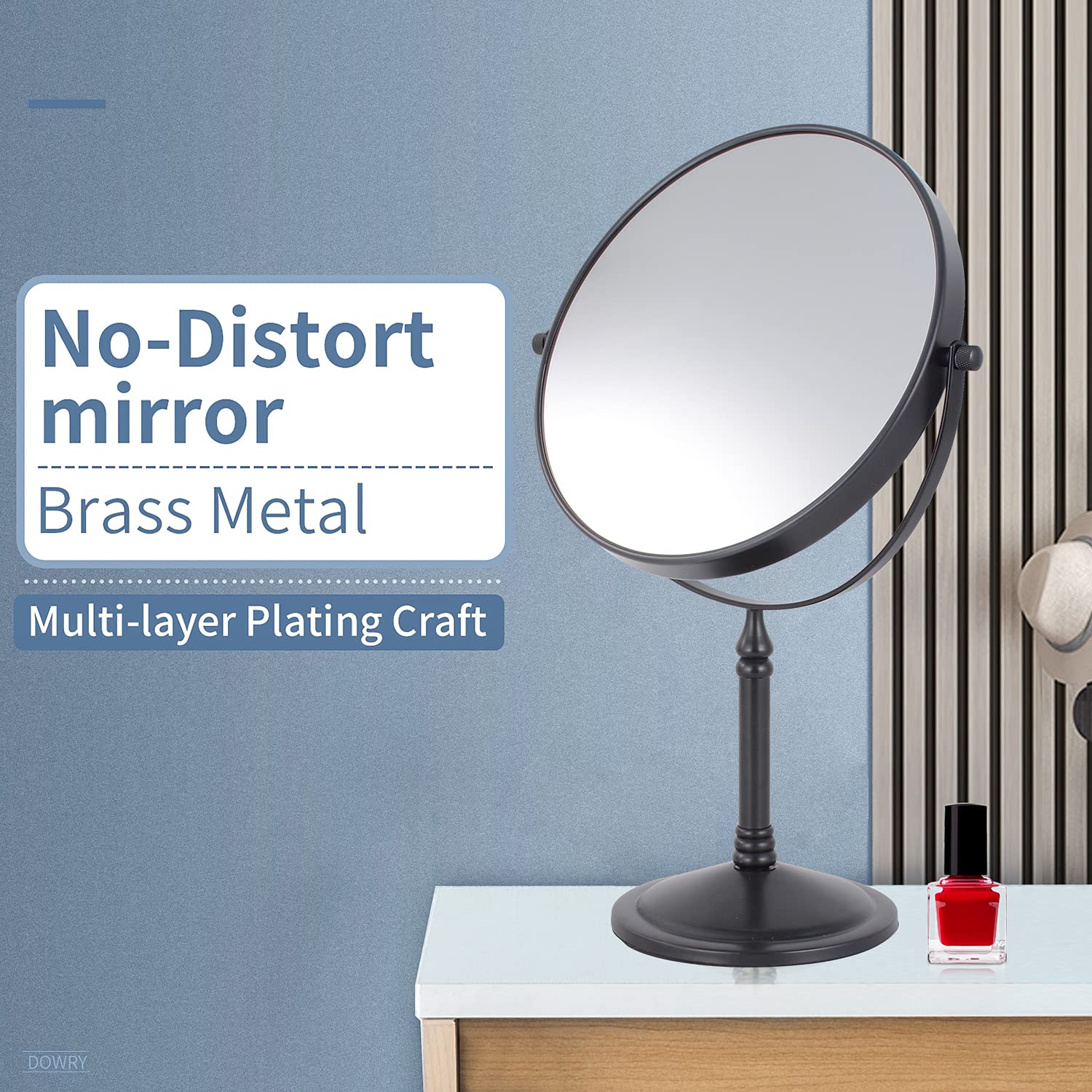 Dowry Makeup Mirror 10X Magnification Vanity Mirror Tabletop Two-Sided Swivel Matte Black