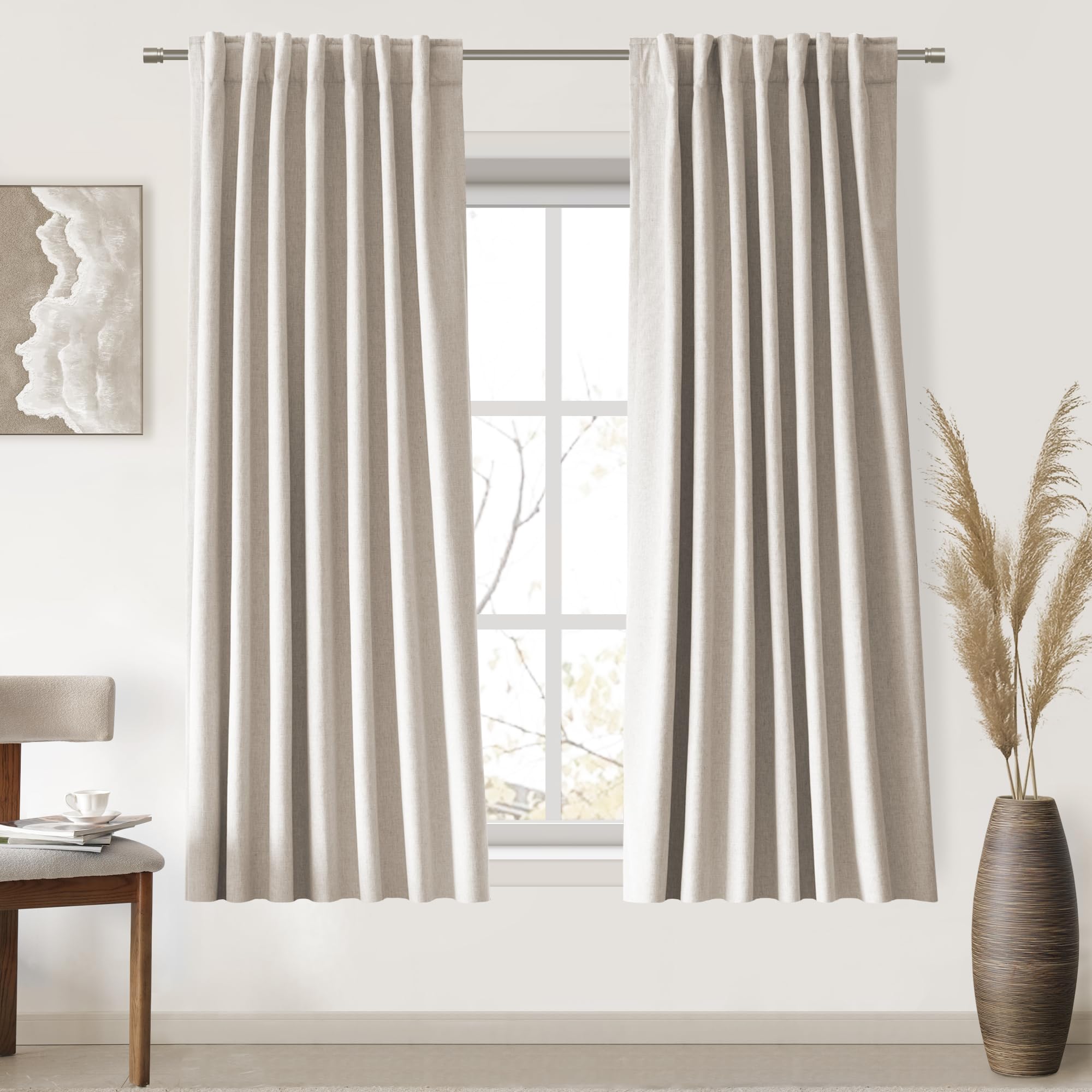Uhitech Ivory Blackout Curtains 63 Inches Long For Bedroom Thermal Insulated Curtains 2 Panels Sets Living Room Linen Curtains L