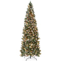 Best Choice Products 9ft Pre-lit Pencil Christmas Tree, Partially Flocked & Frosted Slim Holiday Tree Decoration, Skinny Xmas Tr