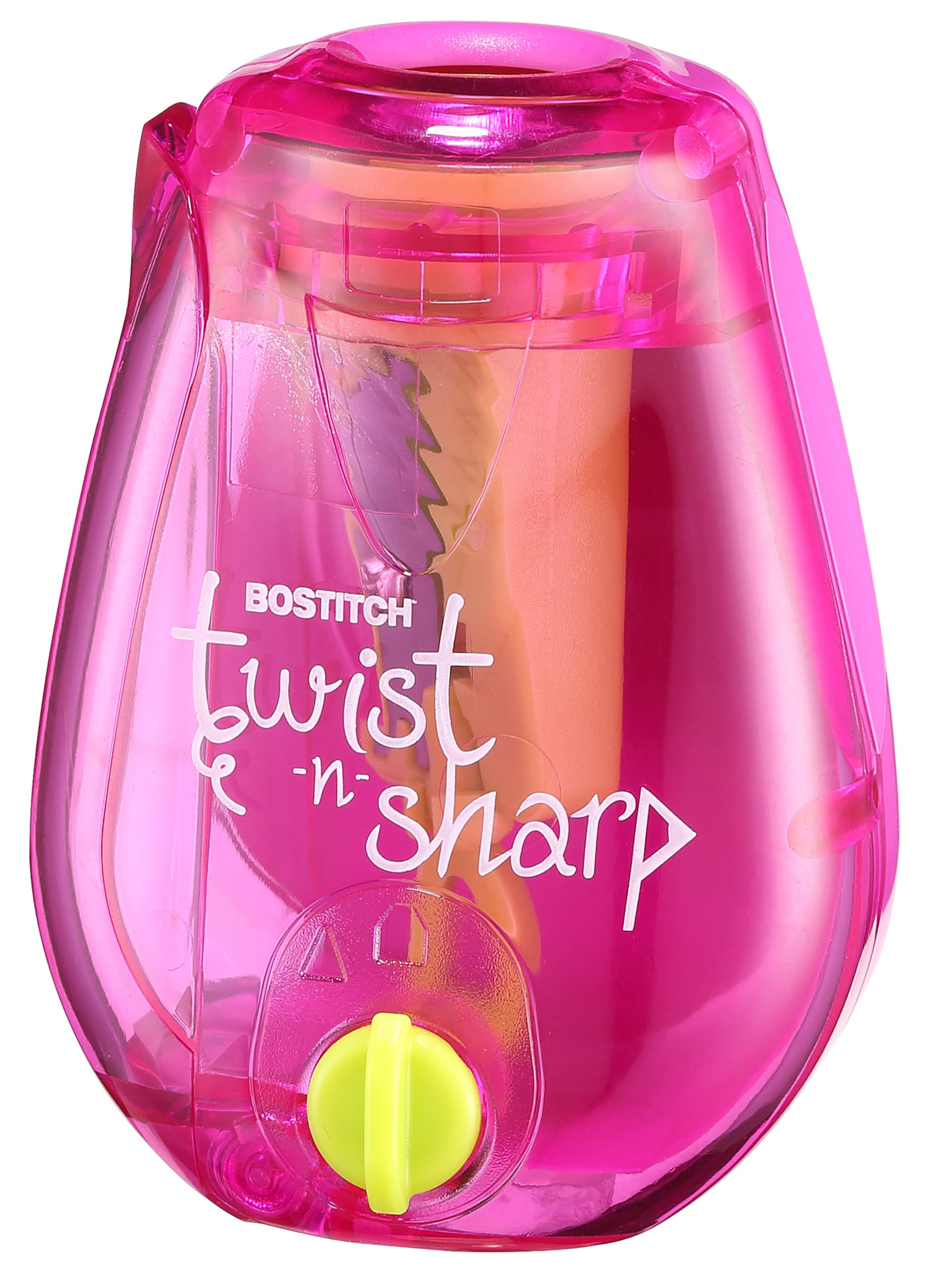 Bostitch Office Pencil Sharpener Twist-N-Sharp Colored Manual Small Pencil Sharpeners Hand Held, 1 Pack, Covered, Pink Portable