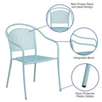 Flash Furniture Commercial Grade Sky Blue Indoor-Outdoor Steel Patio Arm Chair with Round Back