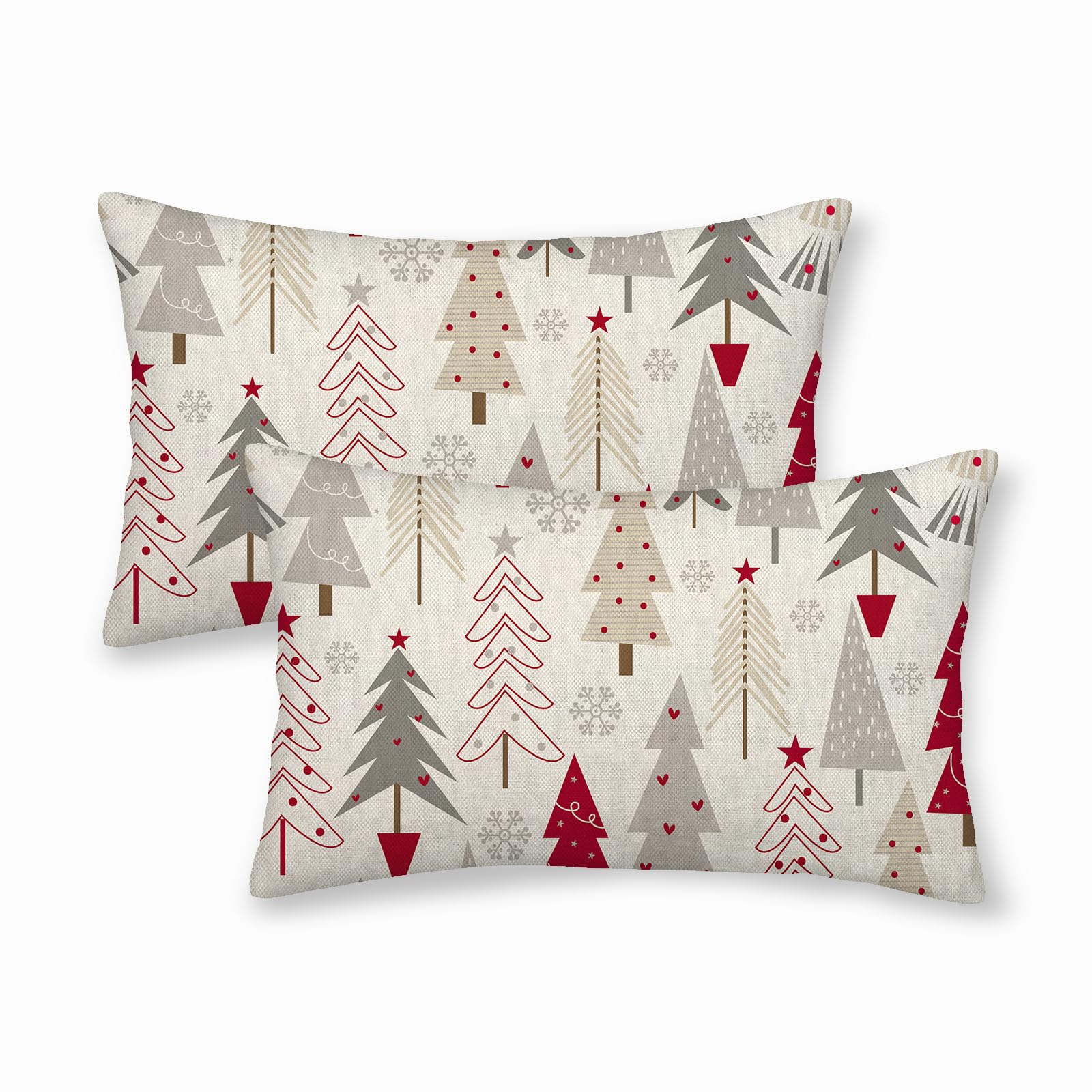 Christmas Pillow Covers 12X20 Set Of 2 Christmas Decor Linen Pillowcase Geometric Colorful Christmas Tree Throw Pillows Winter F