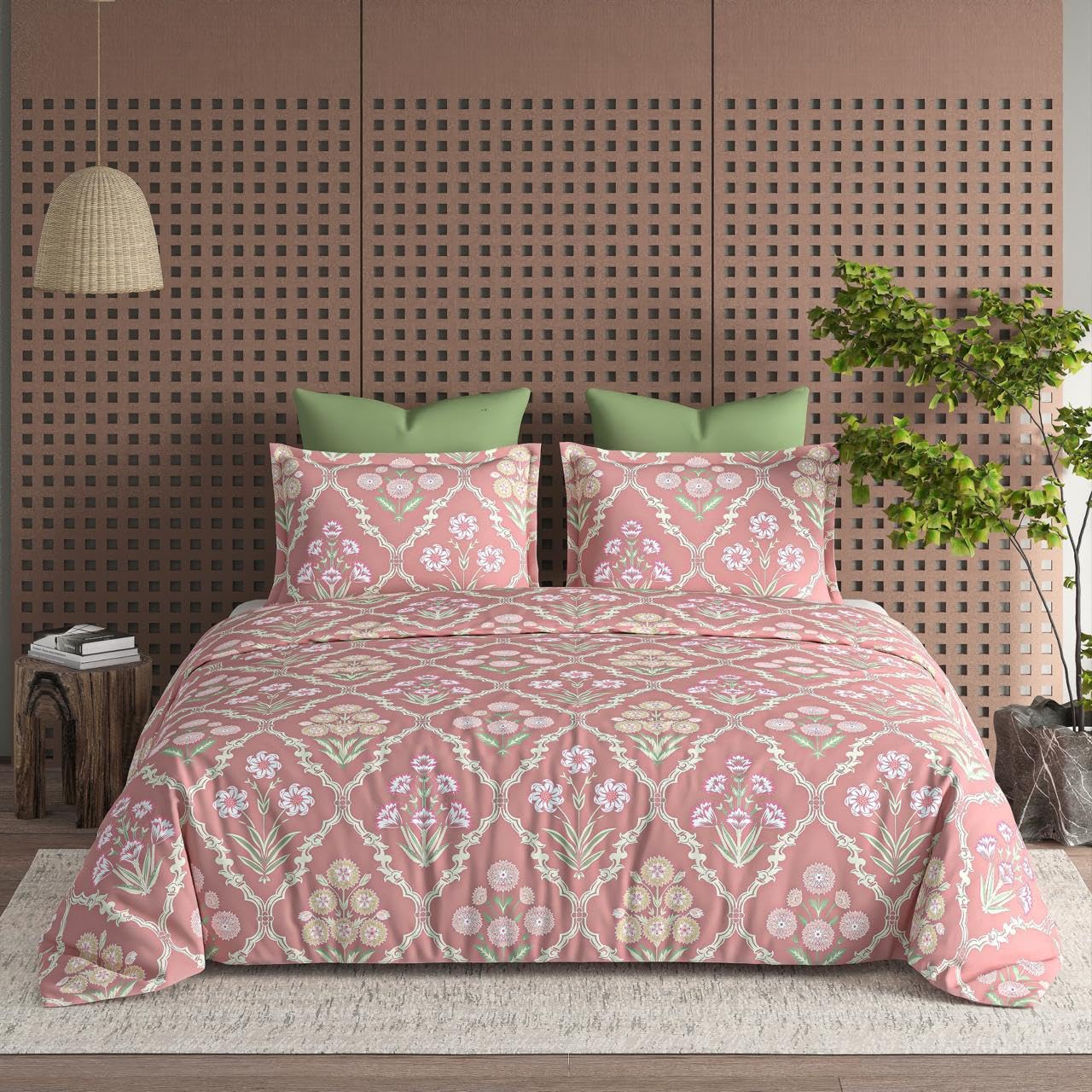 Decomizer Glace Cotton King Size Ac Comforter  Blanket & Duvet With 1 King Size Elastic Fitted Bedsheet 72X78X10 & 2 Pillow 