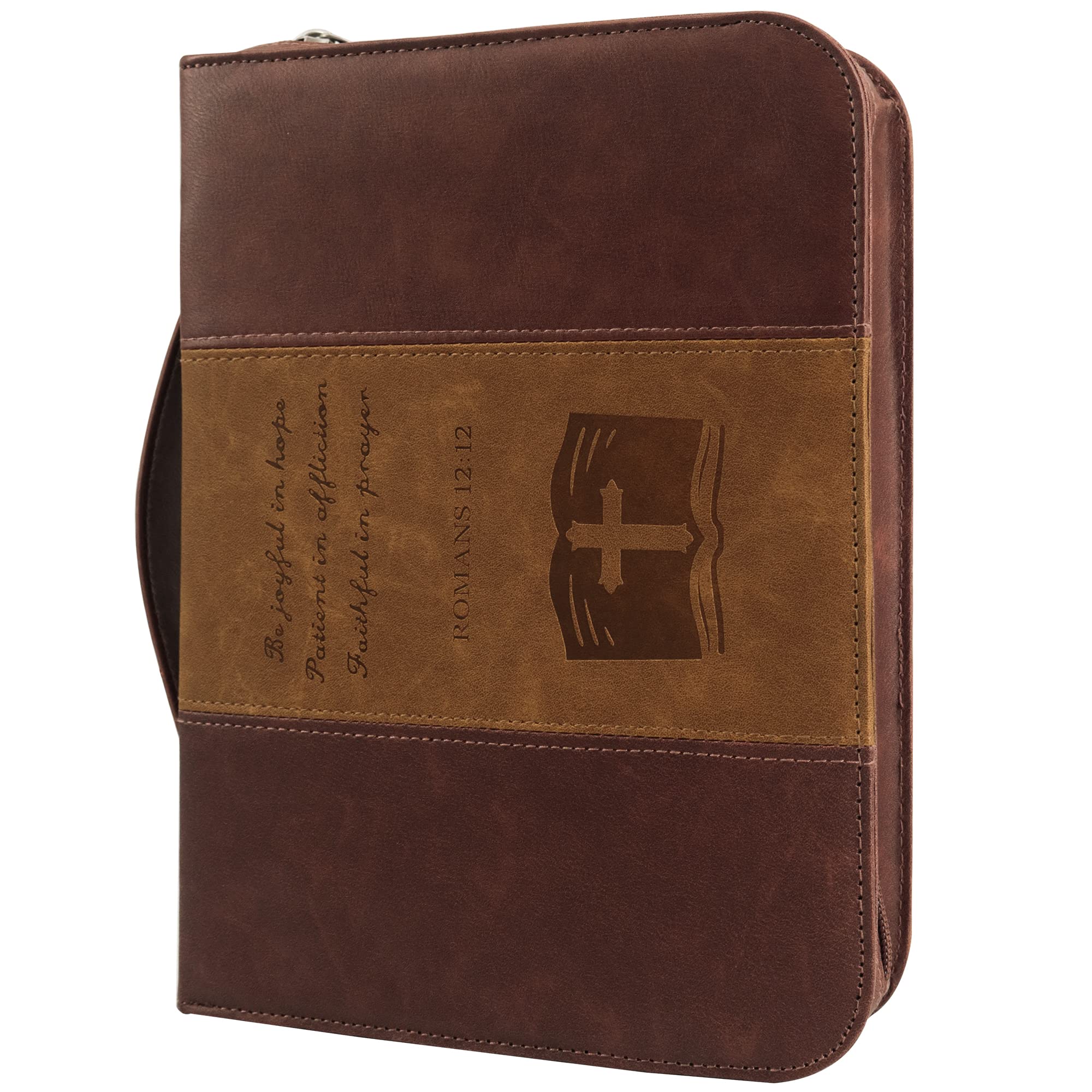 Graduatepro Bible Cover For Men, Bible Case For Women, Pu Leather Zippered Scripture Bag With Carrying Handle, Psalm 46:10, Larg