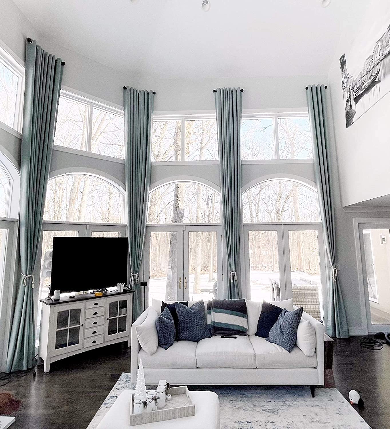 Ikiriska 100% Blackout Extra Long Linen Curtain (1 Panel). Thick Thermal Insulated. Custom Made 8-24 Ft Length (Light Gray, 120'