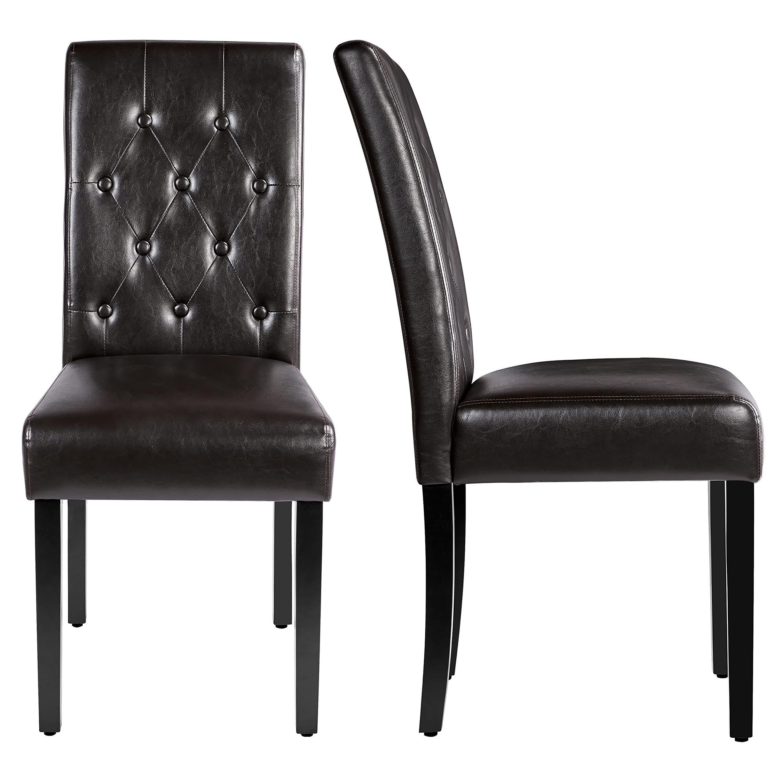 Yaheetech Faux Leather Dining Chairs, Button Tufted Dining Room Chairs with Rubber Wood Legs, Mid-Century Accent Dinner Chair fo