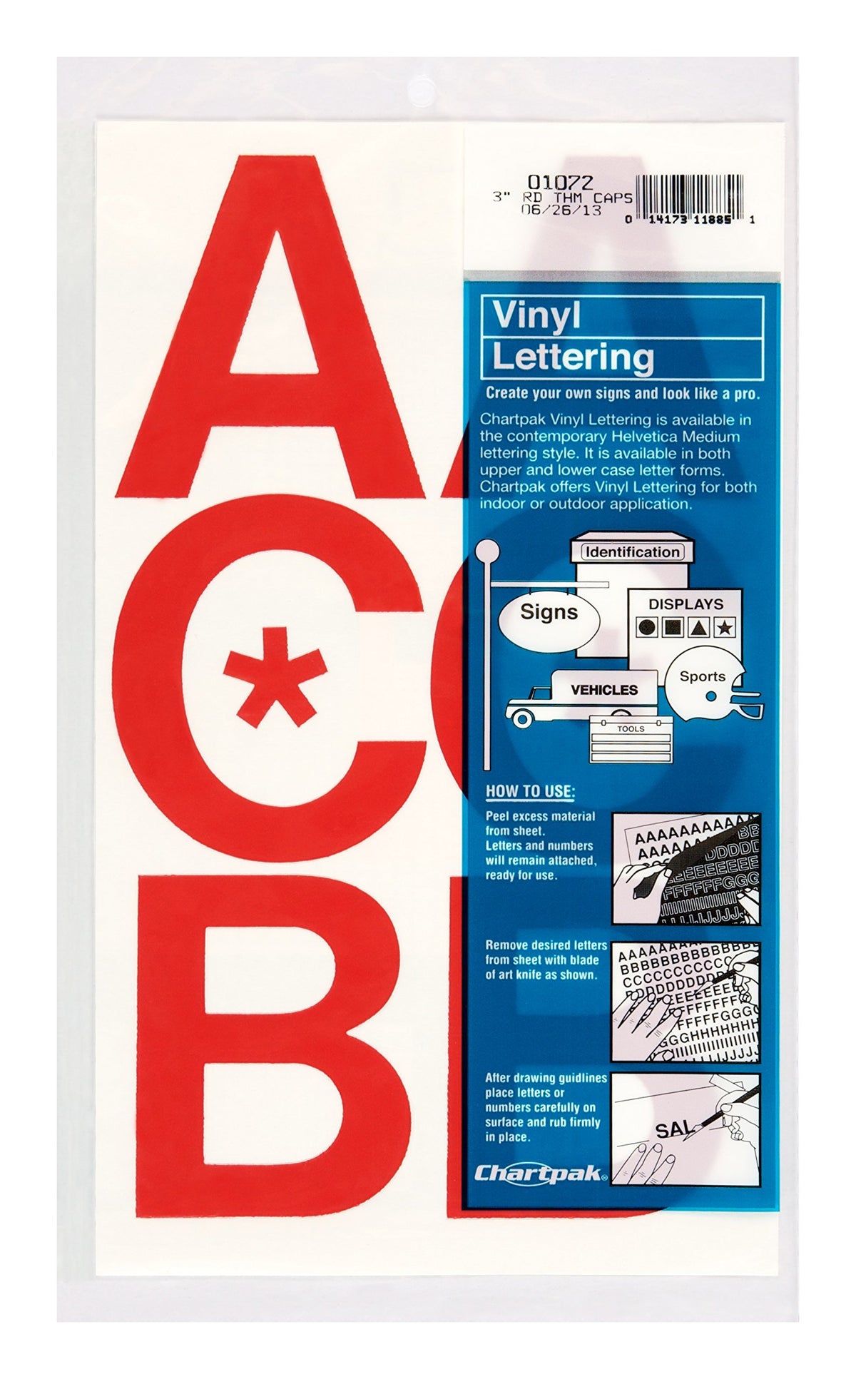 Chartpak Self-Adhesive Vinyl Capital Letters, 3 Inches High, Red, 50 Per Pack (01072)