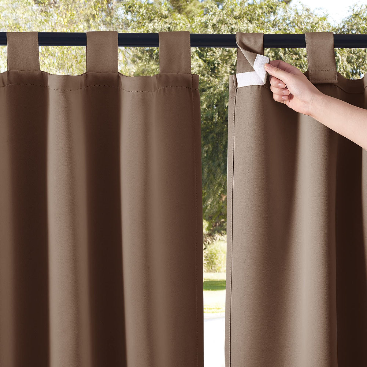 Nicetown 2 Panels Outdoor Curtainss For Patio Waterproof Extra Wide 84' W X 84' L, Sticky Tab Top Vertical Blinds Thermal Insu