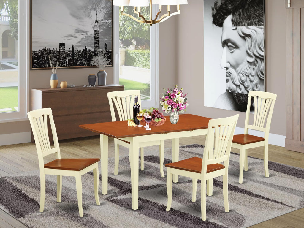 East West Furniture NOAV5-WHI-W 5 Piece Modern Dining Table Set Includes a Rectangle Wooden Table with Butterfly Leaf and 4 Dining Room Chairs, 32x54 Inch, Buttermilk & Cherry