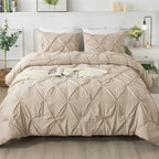 Andency California King Comforter Set Khaki (104X96Inch), Pinch Pleat Cal King Comforter Set 3 Pieces, Oversized King Pintuck Bed Comforter, Microfiber Down Alternative Comforter Bedding Set