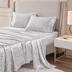 Madison Park Essentials Satin Sheet Set Luxury And Silky With Natural Sheen, Elastic 14' Pocket Fits Up To 16' Mattress, All Around Elastic - Year-Round Bedding, Queen Grey Leopard 4 Piece
