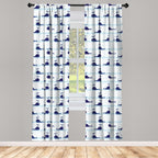 Ambesonne Whale Window Curtains, Horizontal Ocean Waves With Blue Fishes Animals Of Sea, Lightweight Decor 2-Panel Set With Rod
